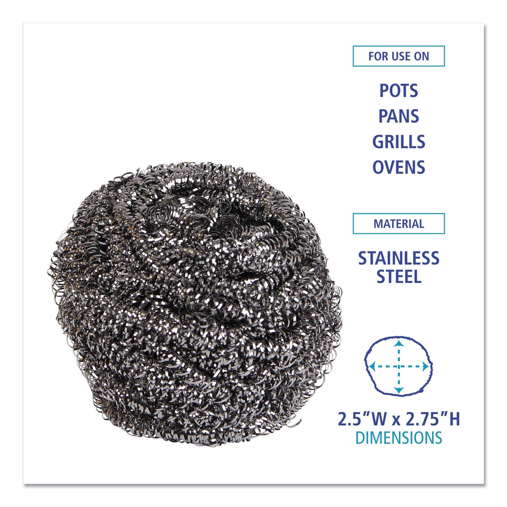 Boardwalk Stainless Steel Scrubber – Large, 12/Carton
