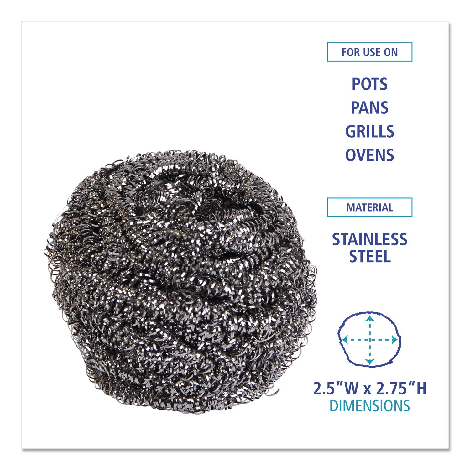 Boardwalk Stainless Steel Scrubber – Large, 12/Carton