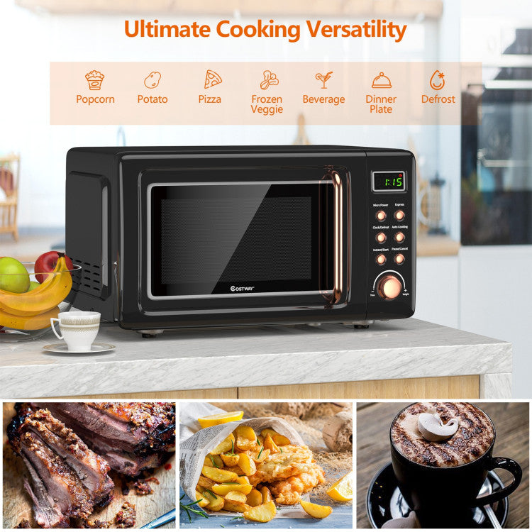 700W Retro Microwave Oven – Countertop Compact