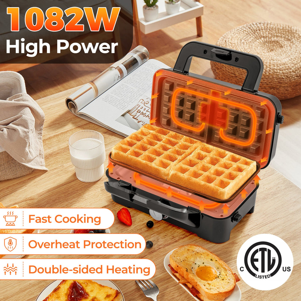 3-in-1 1082W Sandwich Maker with Removable Non-Stick Plates – Black