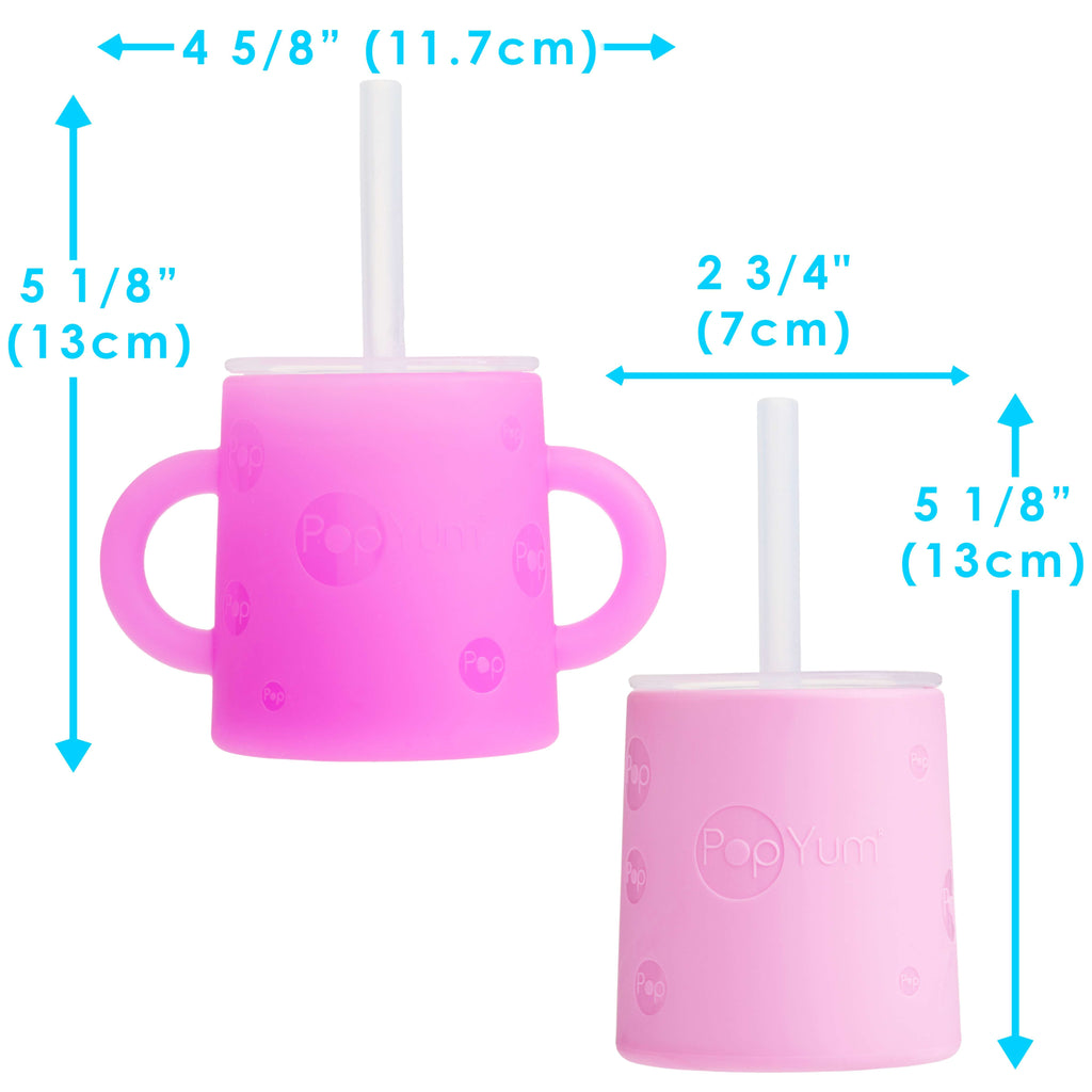 PopYum Silicone Baby Training Cup with Straw – 2-Pack, Purple & Pink