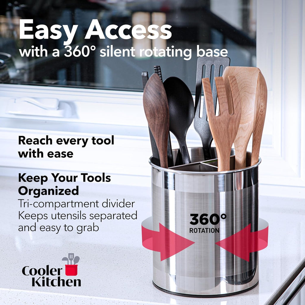 Extra Large Rotating Utensil Holder Caddy – Rust-Proof Metal