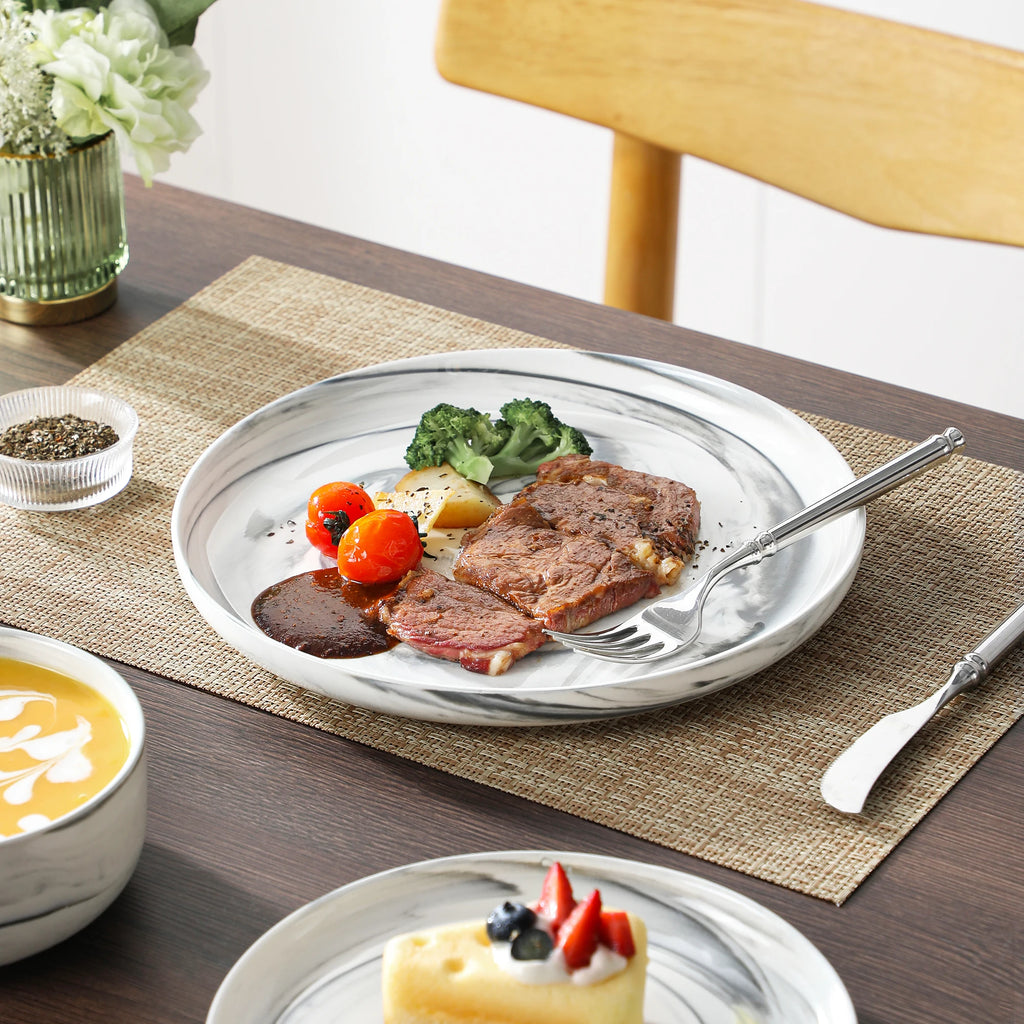 MALACASA Luna series 24-Piece Marble Porcelain Dinnerware Set with 8 Pcs Dinner/Dessert Plates,Bowl Tableware Set Service for 4