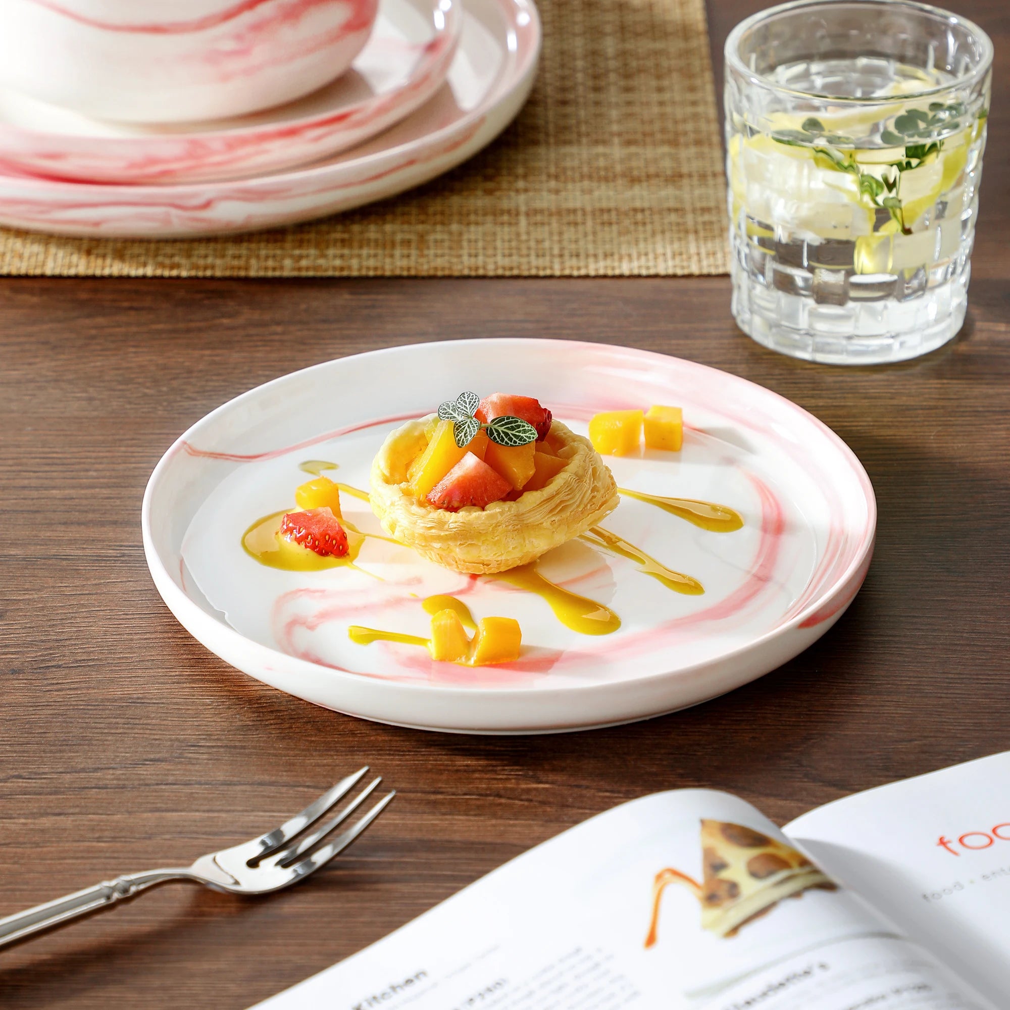 MALACASA Luna series 24-Piece Marble Porcelain Dinnerware Set with 8 Pcs Dinner/Dessert Plates,Bowl Tableware Set Service for 4