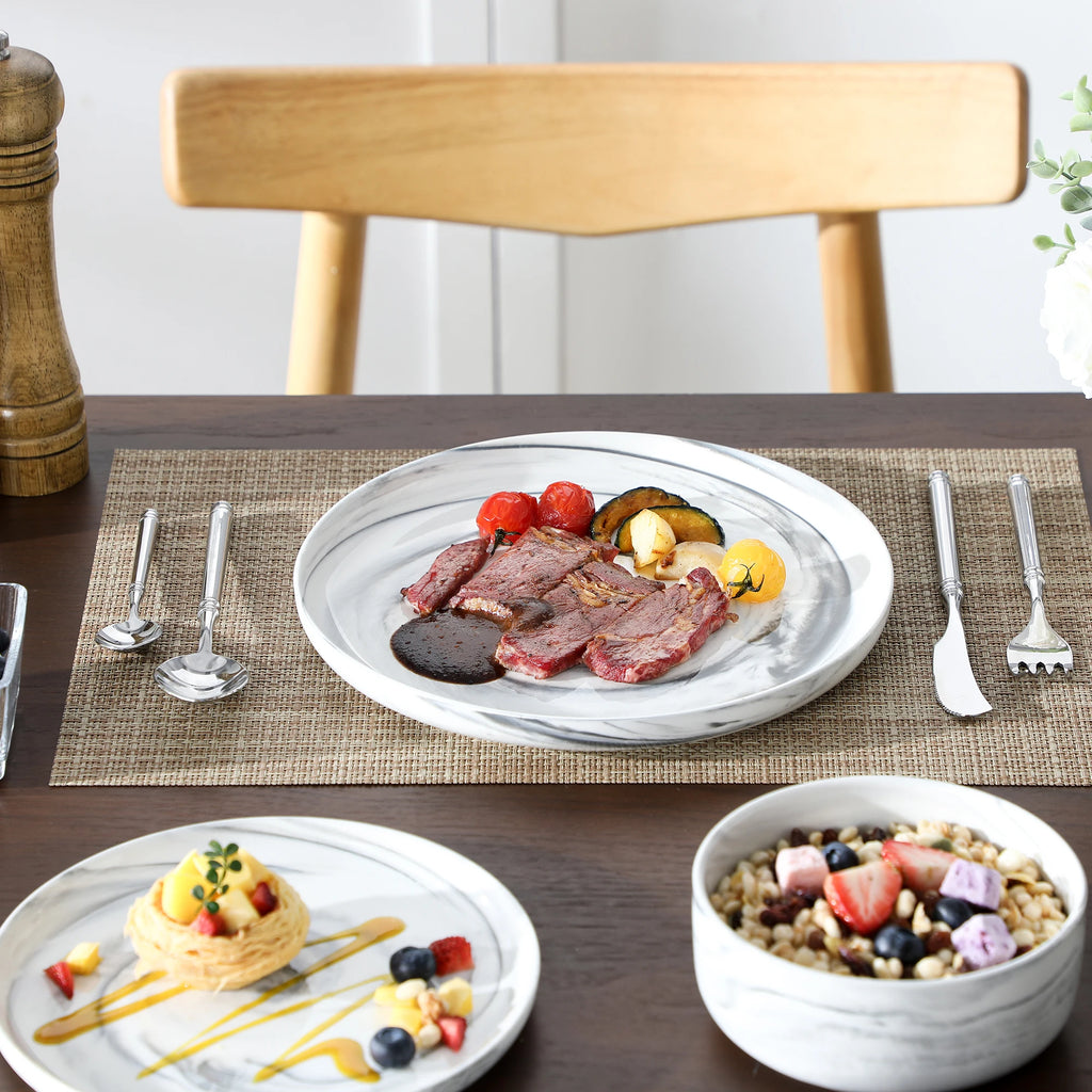 MALACASA Luna series 24-Piece Marble Porcelain Dinnerware Set with 8 Pcs Dinner/Dessert Plates,Bowl Tableware Set Service for 4