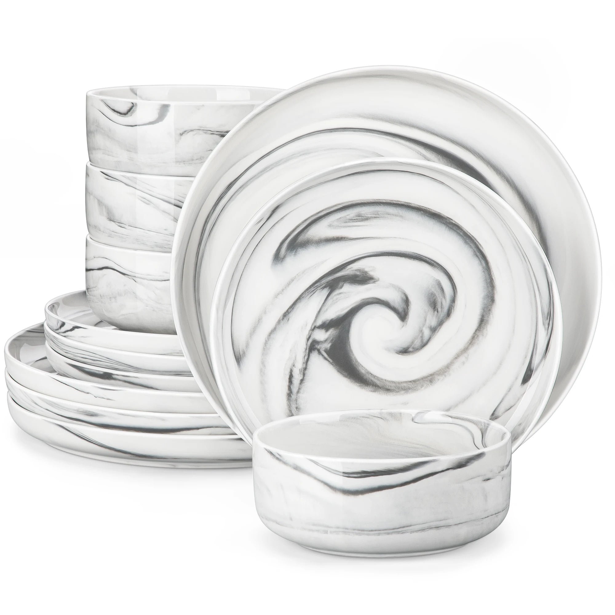 MALACASA Luna series 24-Piece Marble Porcelain Dinnerware Set with 8 Pcs Dinner/Dessert Plates,Bowl Tableware Set Service for 4