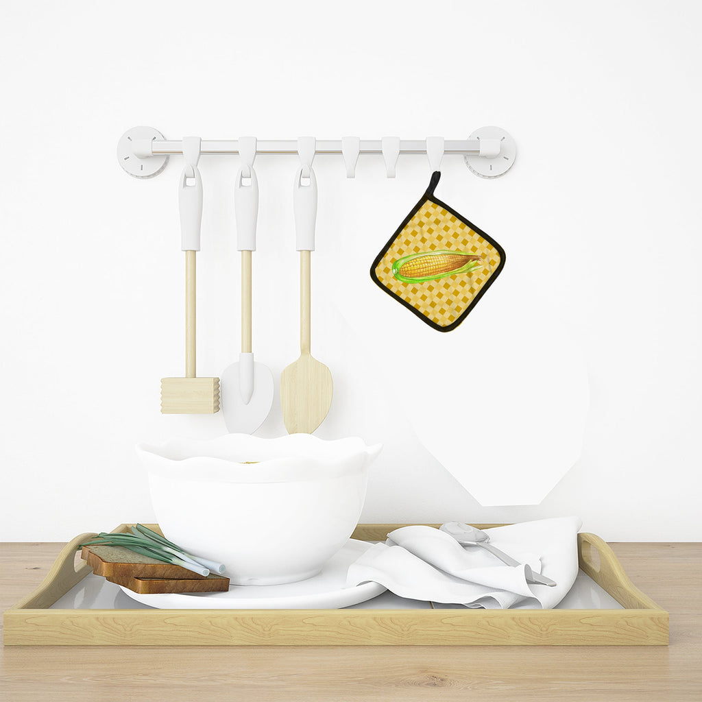 Corn on Basketweave Pot Holders - Set of 2 - Heat-Resistant Kitchen Essentials BB7198PTHD