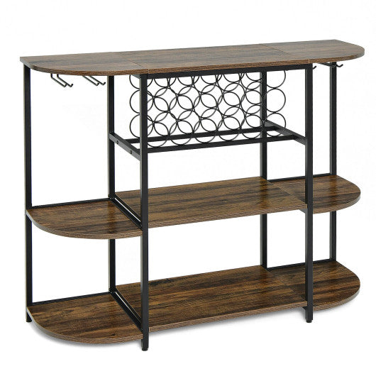 47-Inch Wine Rack Table with Glass Holder & Storage Shelves