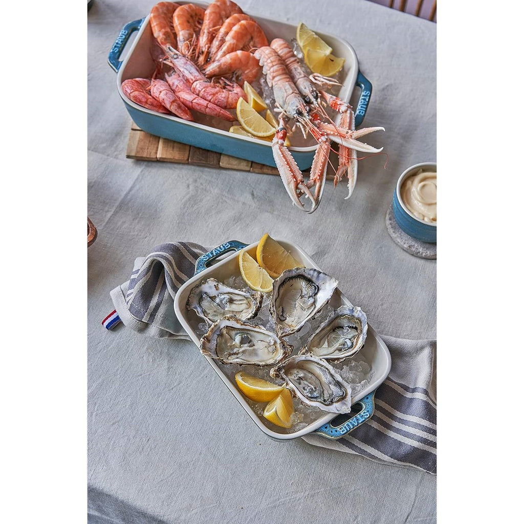 Ceramic Stoneware Baking Dish Set – Blue Green Turquoise & Ivory (Set of 2)