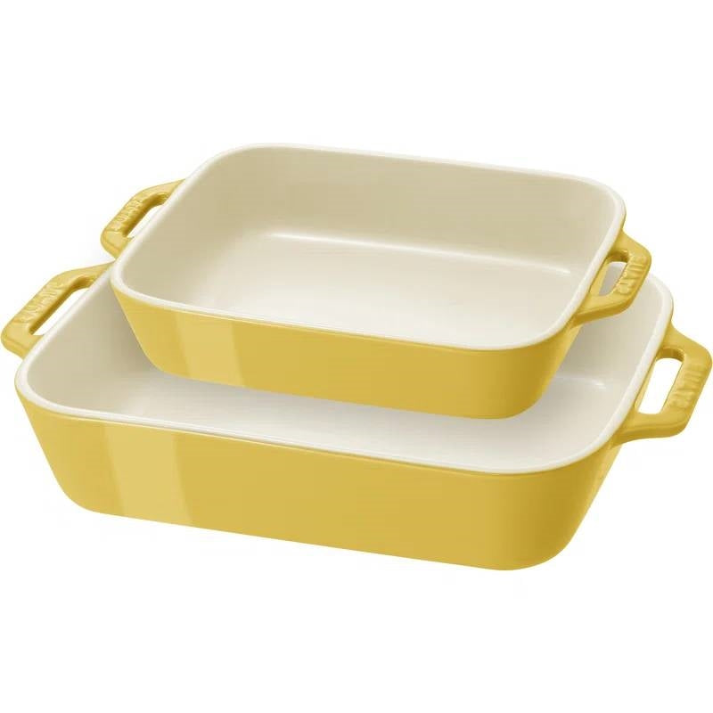 2-Piece Ceramic Stoneware Casserole Baking Dish Set – Yellow & Ivory