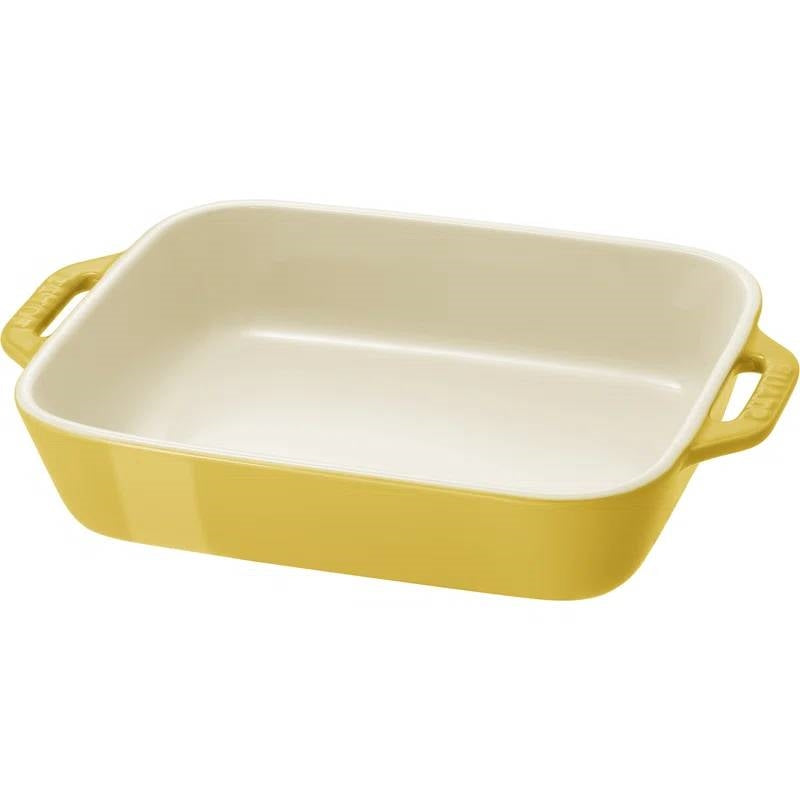 2-Piece Ceramic Stoneware Casserole Baking Dish Set – Yellow & Ivory