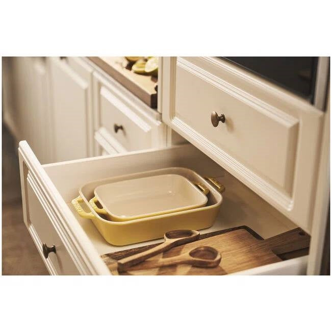 2-Piece Ceramic Stoneware Casserole Baking Dish Set – Yellow & Ivory