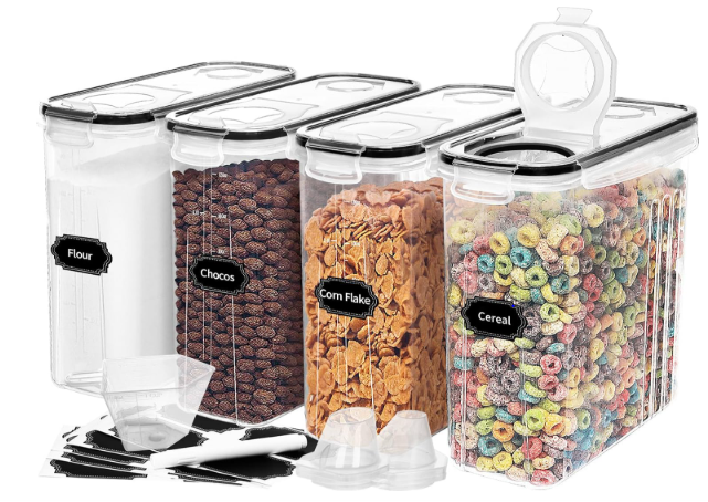 4-Piece Airtight Cereal Storage Containers with Pour Spouts – 4L