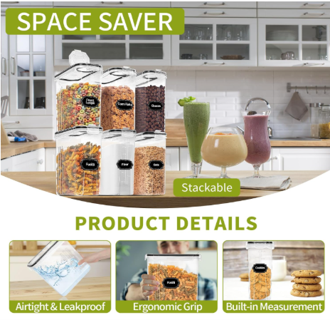4-Piece Airtight Cereal Storage Containers with Pour Spouts – 4L