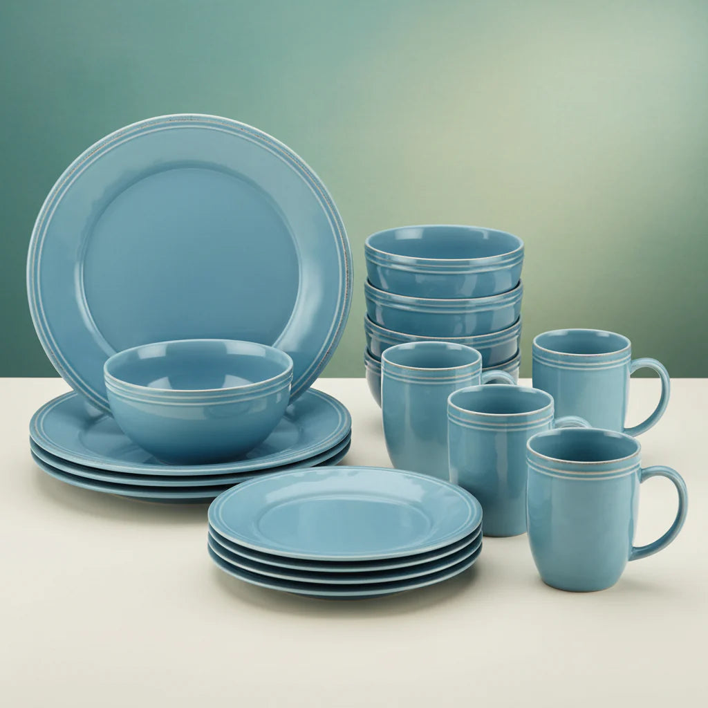 Rachael Ray Cucina Stoneware 16-Piece Dinnerware Set – Agave Blue