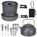 12-teiliges Camping-Kochgeschirr-Set Campingkocher Aluminiumtöpfe Pfannen-Kit für Wandern Picknick Outdoor mit Tasse Gabel Löffel Messer