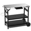 3-Tier Foldable Outdoor Cart on Wheels with Phone Holder – Black