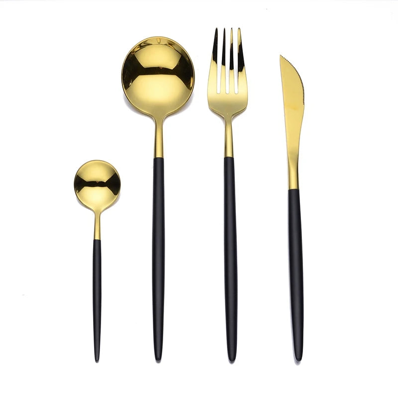 Gold Cutlery Set Forks Spoons Knives Tableware Steel Cutlery Set Stainless Steel Dinnerware Set Spoon Knife Fork Custom Logo