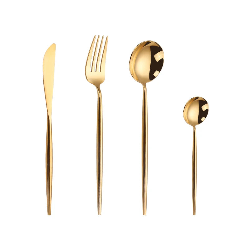 Gold Cutlery Set Forks Spoons Knives Tableware Steel Cutlery Set Stainless Steel Dinnerware Set Spoon Knife Fork Custom Logo