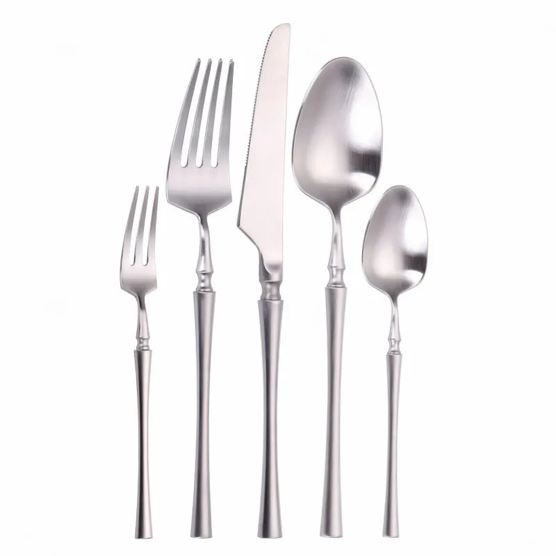 Matte Cutlery Set Gold Forks Spoons Knives Cutlery Set Stainless Steel Gold Steel Cutlery Set Silverware Set with Cake Fork