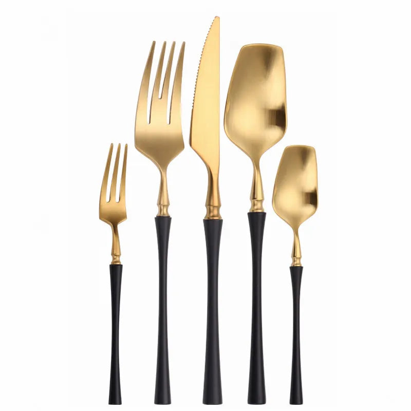 Matte Cutlery Set Gold Forks Spoons Knives Cutlery Set Stainless Steel Gold Steel Cutlery Set Silverware Set with Cake Fork