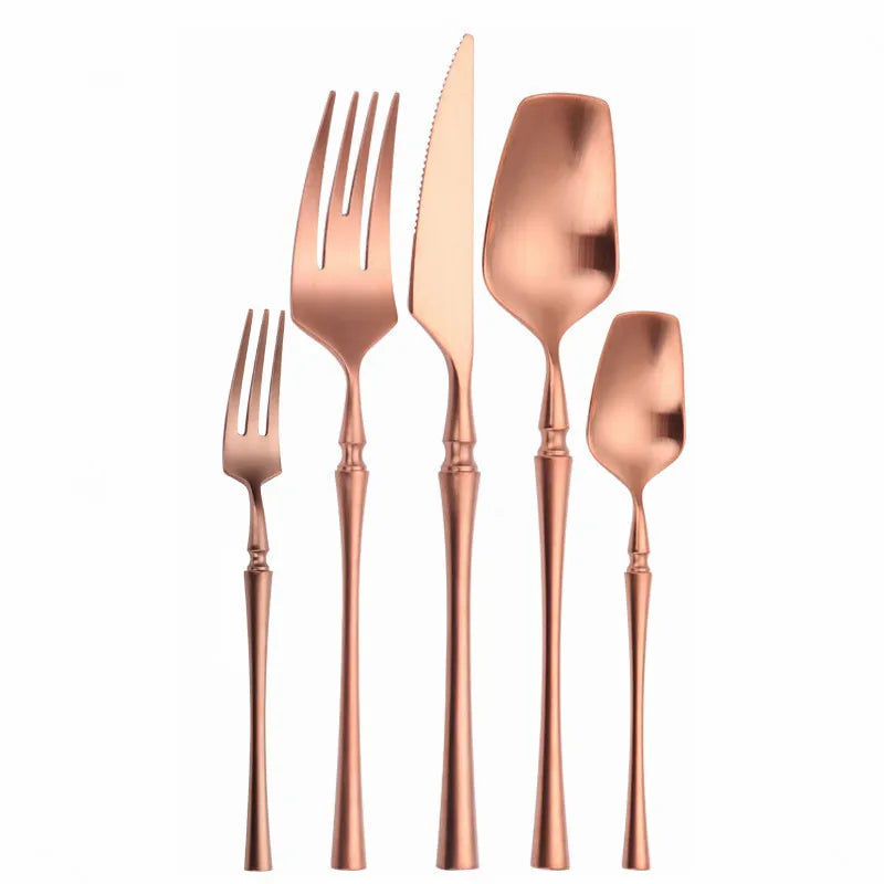 Matte Cutlery Set Gold Forks Spoons Knives Cutlery Set Stainless Steel Gold Steel Cutlery Set Silverware Set with Cake Fork