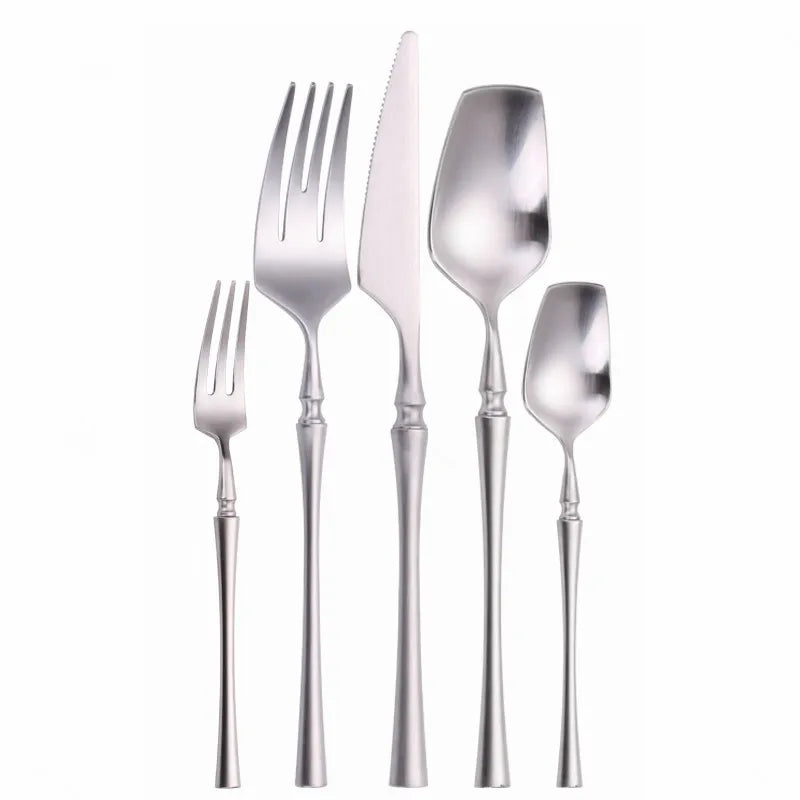 Matte Cutlery Set Gold Forks Spoons Knives Cutlery Set Stainless Steel Gold Steel Cutlery Set Silverware Set with Cake Fork