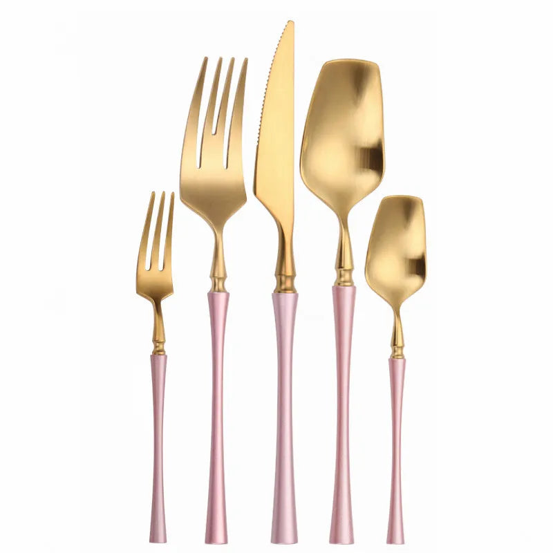 Matte Cutlery Set Gold Forks Spoons Knives Cutlery Set Stainless Steel Gold Steel Cutlery Set Silverware Set with Cake Fork