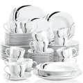 VEWEET FIONA 30/60 Piece Black Lines Porcelain Ceramic Tableware Set with Dessert Plates/Soup Plates/Dinner Plates/Cups/Saucers