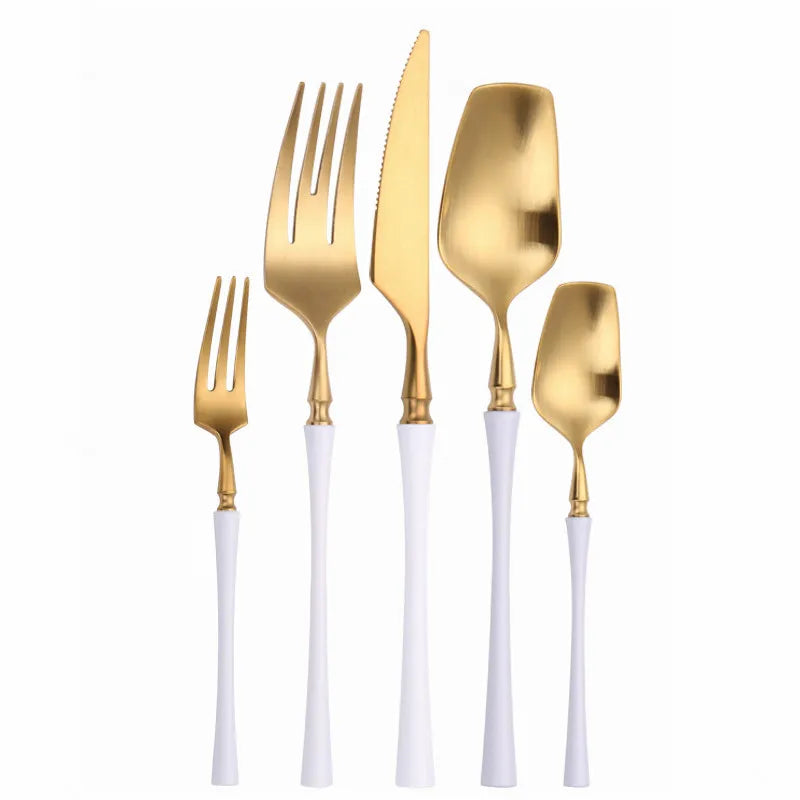 Matte Cutlery Set Gold Forks Spoons Knives Cutlery Set Stainless Steel Gold Steel Cutlery Set Silverware Set with Cake Fork