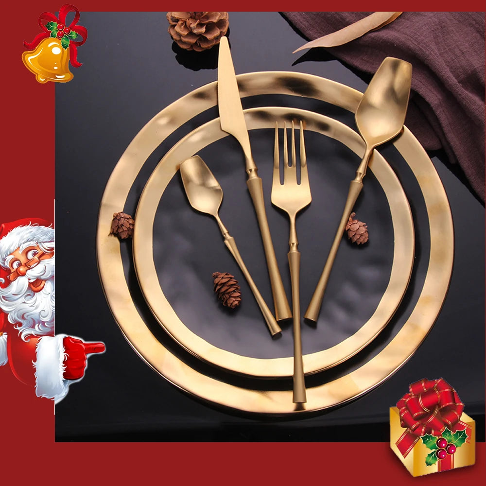 Matte Cutlery Set Gold Forks Spoons Knives Cutlery Set Stainless Steel Gold Steel Cutlery Set Silverware Set with Cake Fork
