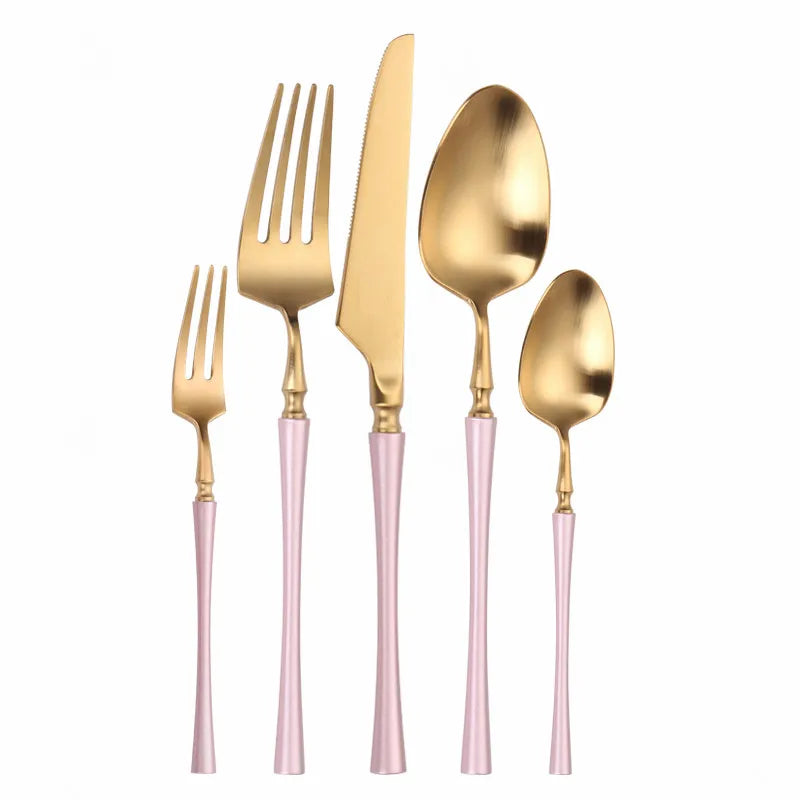 Matte Cutlery Set Gold Forks Spoons Knives Cutlery Set Stainless Steel Gold Steel Cutlery Set Silverware Set with Cake Fork