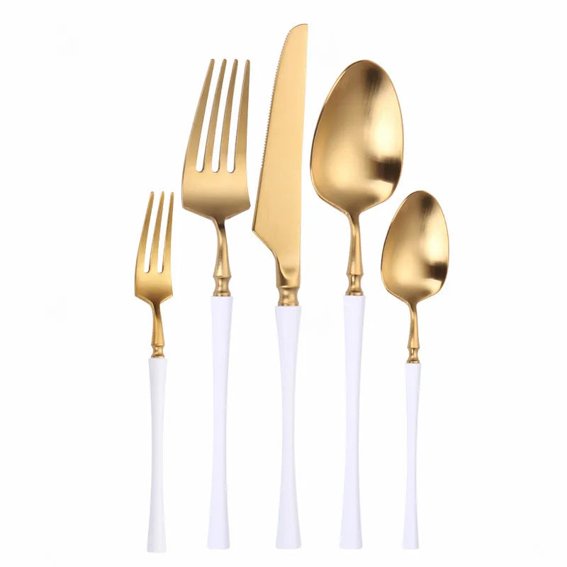 Matte Cutlery Set Gold Forks Spoons Knives Cutlery Set Stainless Steel Gold Steel Cutlery Set Silverware Set with Cake Fork