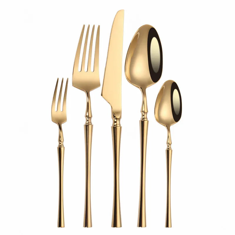 Matte Cutlery Set Gold Forks Spoons Knives Cutlery Set Stainless Steel Gold Steel Cutlery Set Silverware Set with Cake Fork