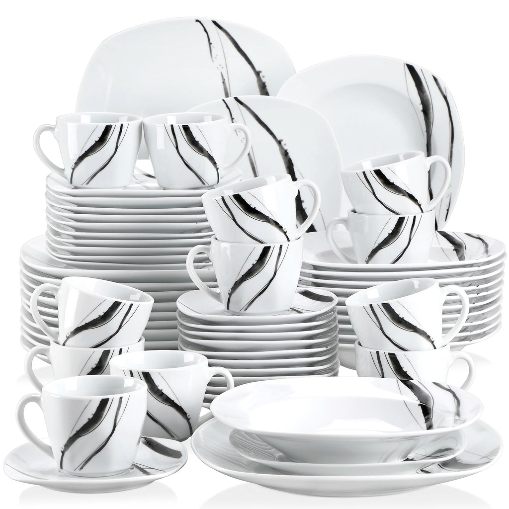 VEWEET TERESA 30/60-Piece Porcelain China Ceramic Dinner Set with Cups Saucers Dessert Plates Soup Plates Dinner Plates Set