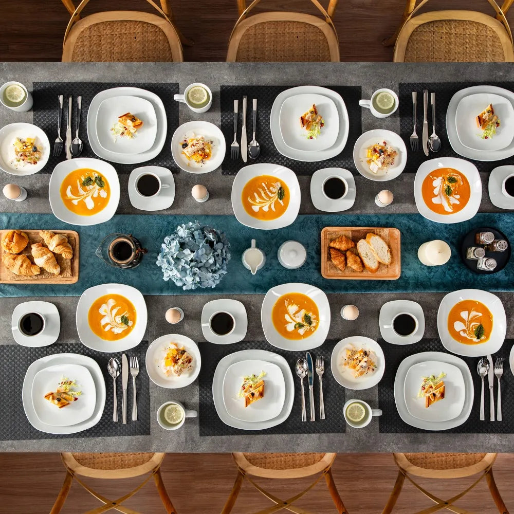 MALACASA Series Elisa 50-Piece Tableware Dinner Set with 6 Cups,Saucers,Mug,Egg Cups,Bowls,Dessert Soup Dinner Plates Service
