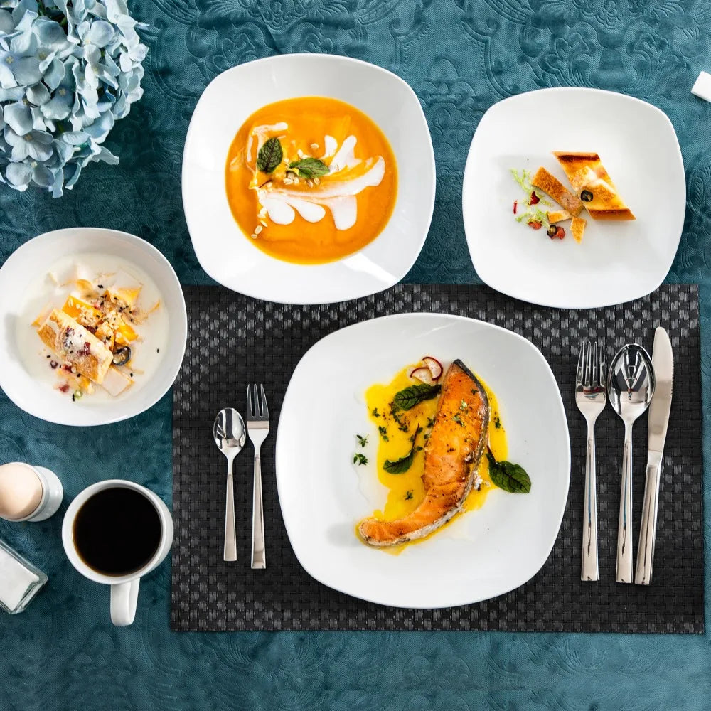 MALACASA Series Elisa 50-Piece Tableware Dinner Set with 6 Cups,Saucers,Mug,Egg Cups,Bowls,Dessert Soup Dinner Plates Service