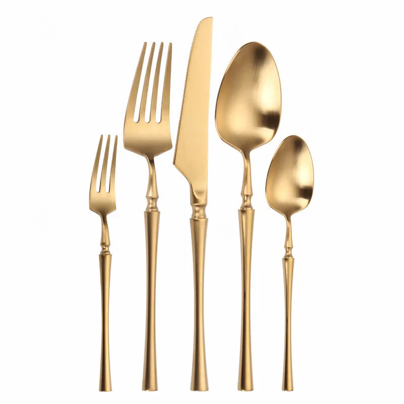 Matte Cutlery Set Gold Forks Spoons Knives Cutlery Set Stainless Steel Gold Steel Cutlery Set Silverware Set with Cake Fork