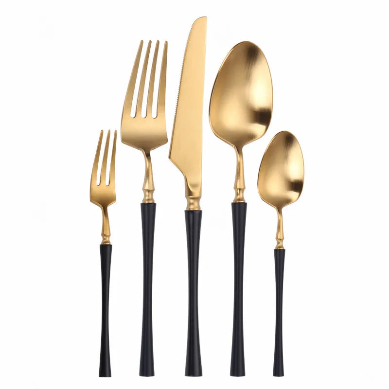 Matte Cutlery Set Gold Forks Spoons Knives Cutlery Set Stainless Steel Gold Steel Cutlery Set Silverware Set with Cake Fork