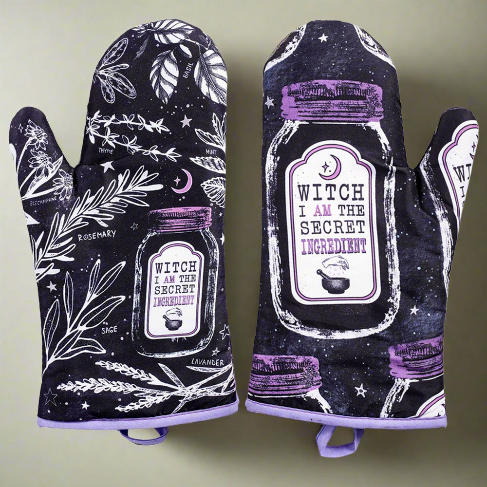 Kitchen Witch Oven Mitt Set – Heat Resistant Baking Gloves