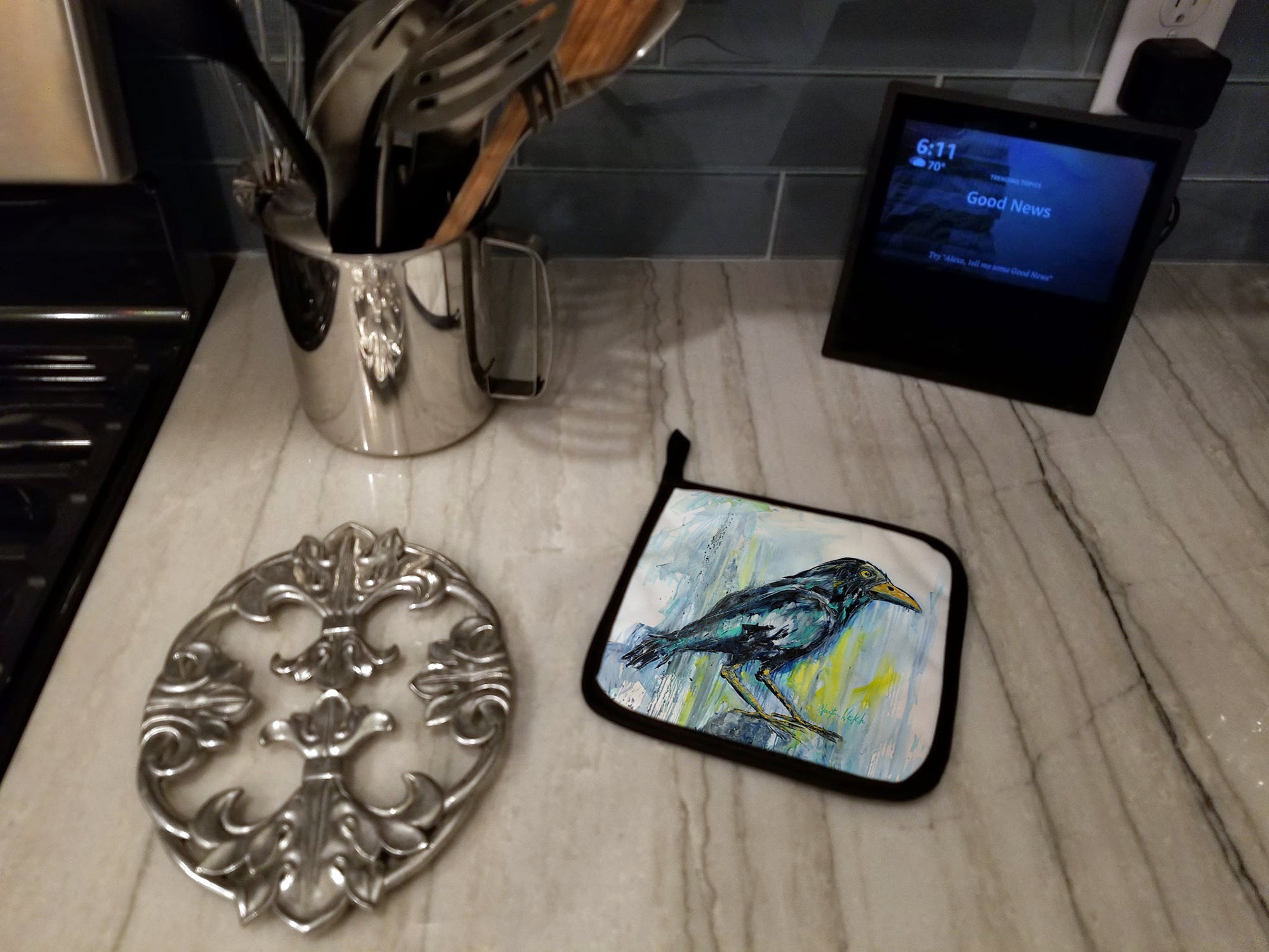 Burnt Corn Crow Pot Holders - Set of 2 Decorative Kitchen Helpers | Made in the USA