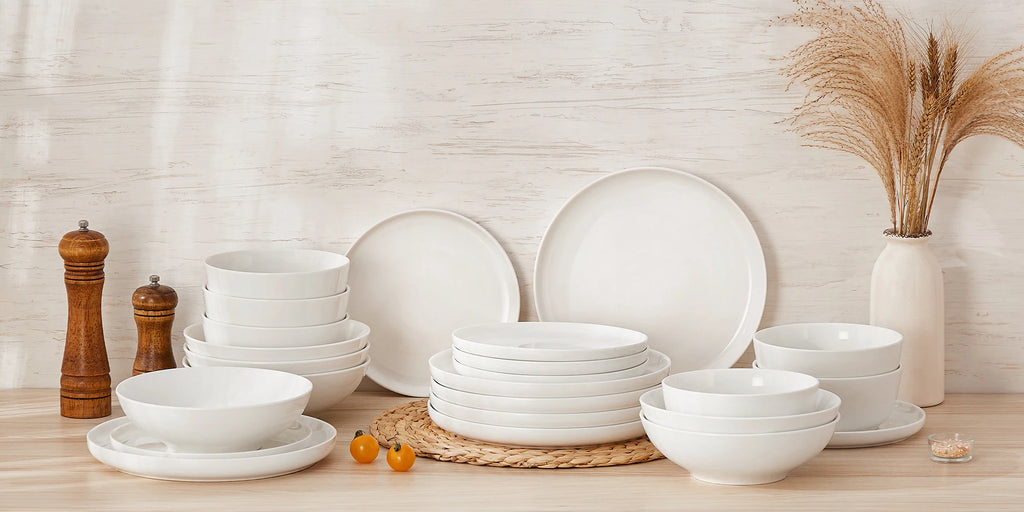 MALACASA 12/16/18/24 PCS Porcelain Plates Dinnerware Sets Ceramic Plates Set with 4/6 PCS Dinner Plate/Dessert/Cereal Bowl/Soup