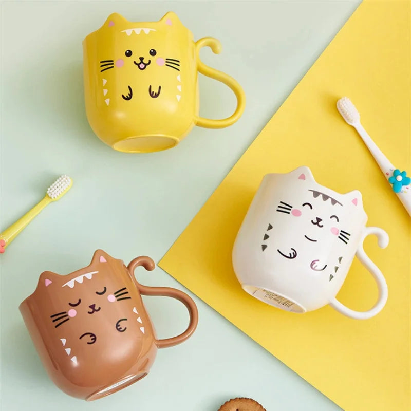 かわいいプラスチックカップ漫画歯ブラシうがいカップクリエイティブ猫犬マウスウォッシュカップウォッシュブラシカップ家庭用浴室用品