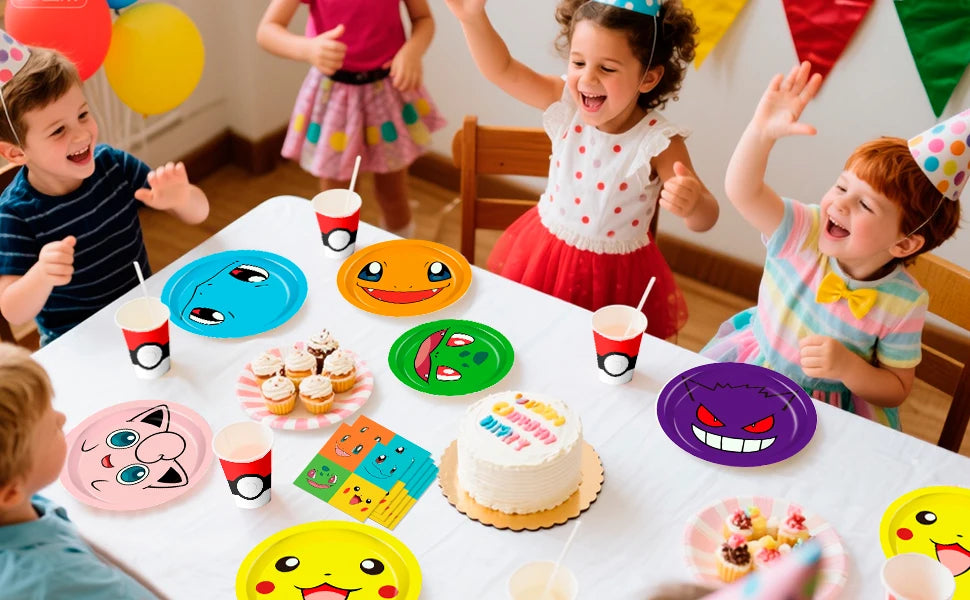Pokemon Party Supplies,120 Pcs Pokemon Birthday Party Tableware Set-Pokemon Plates Napkins Cups etc Pokemon Birthday Decorations
