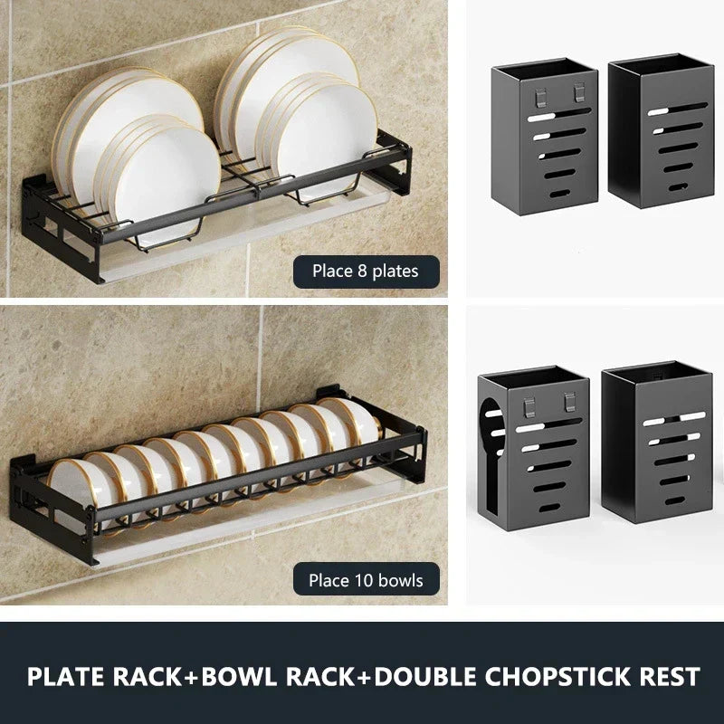 DecorBites™ キッチン壁掛け収納ラック 水切り付き器具ホルダー棚