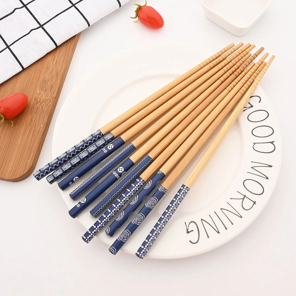エコフレンドリーな竹製箸セット – 手作り5膳、寿司と普段使いに最適な和風木製食器