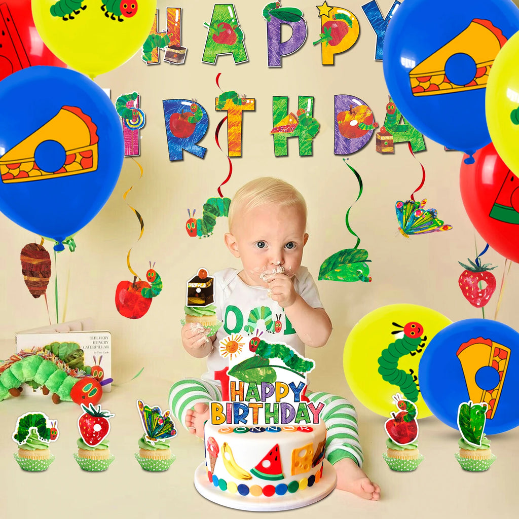 The Very Hungry Caterpillar Party Supplies,73pcs Hungry Caterpillar Birthday Decorations & Tableware Set-Plates Tablecloth etc