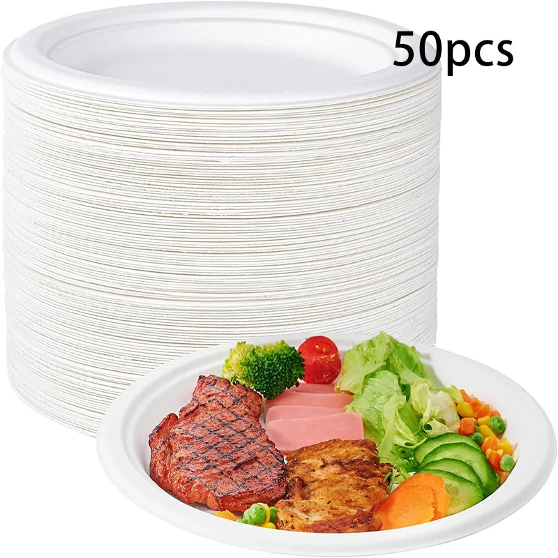 9 Inch Eco Plates 50 Pack, Made from Renewable Sugarcane, BPA-Free and Biodegradable, for Sustainable Parties and Daily Meals