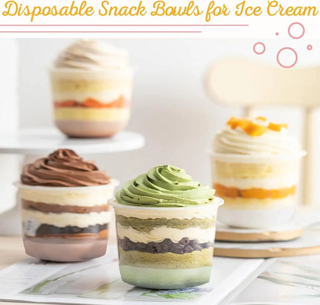 50 disposable transparent plastic cups with dome lids, used for dessert cups and disposable snack bowls