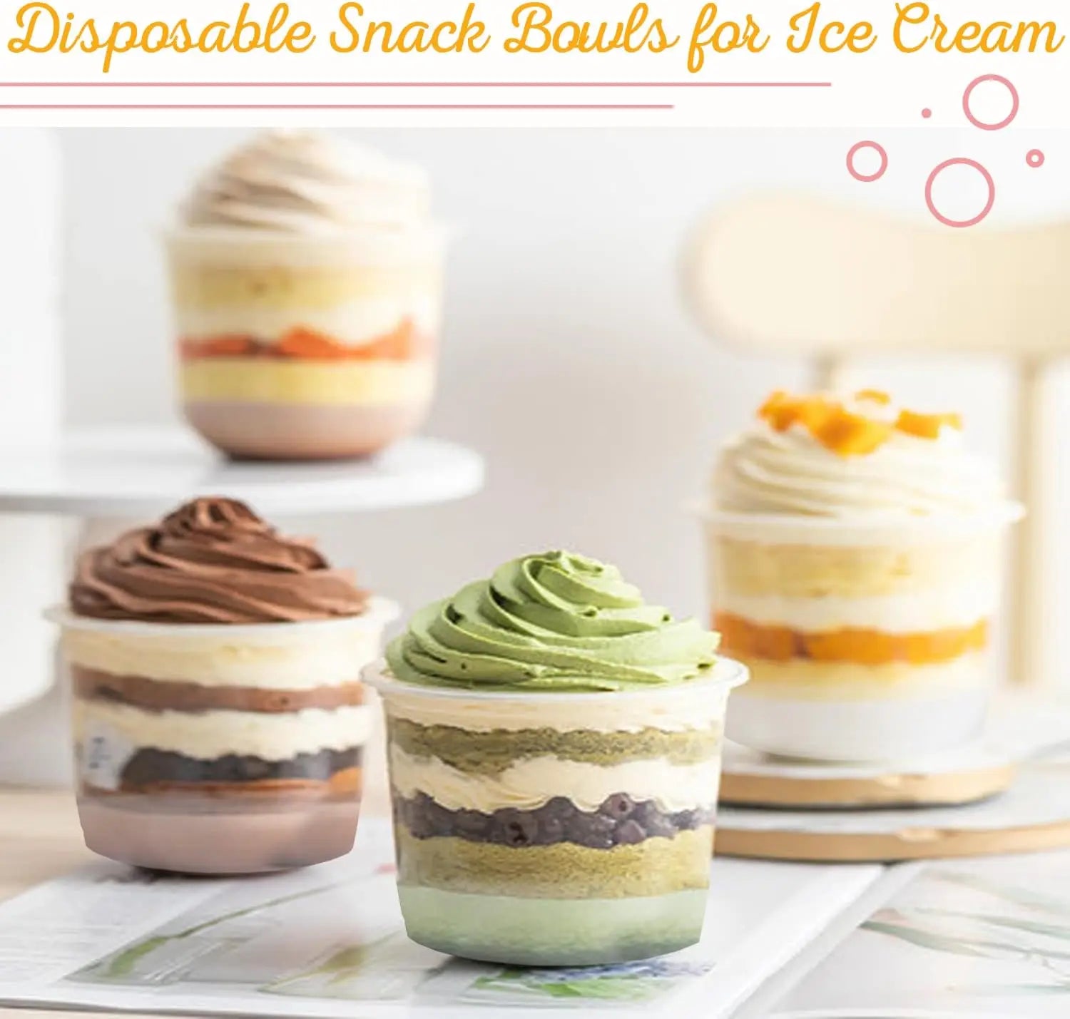 50 disposable transparent plastic cups with dome lids, used for dessert cups and disposable snack bowls